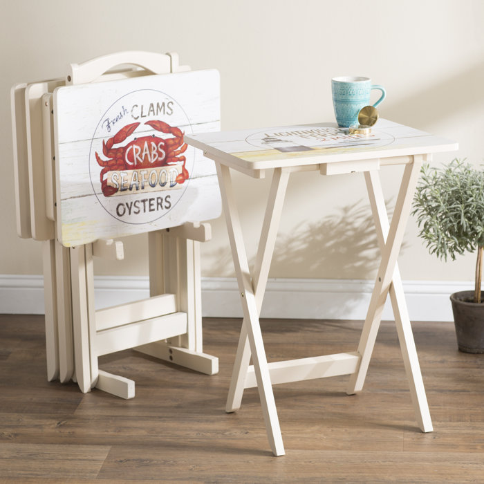 Beachcrest Home Bucholz Wood Coastal TV Tray Table Set with Stand